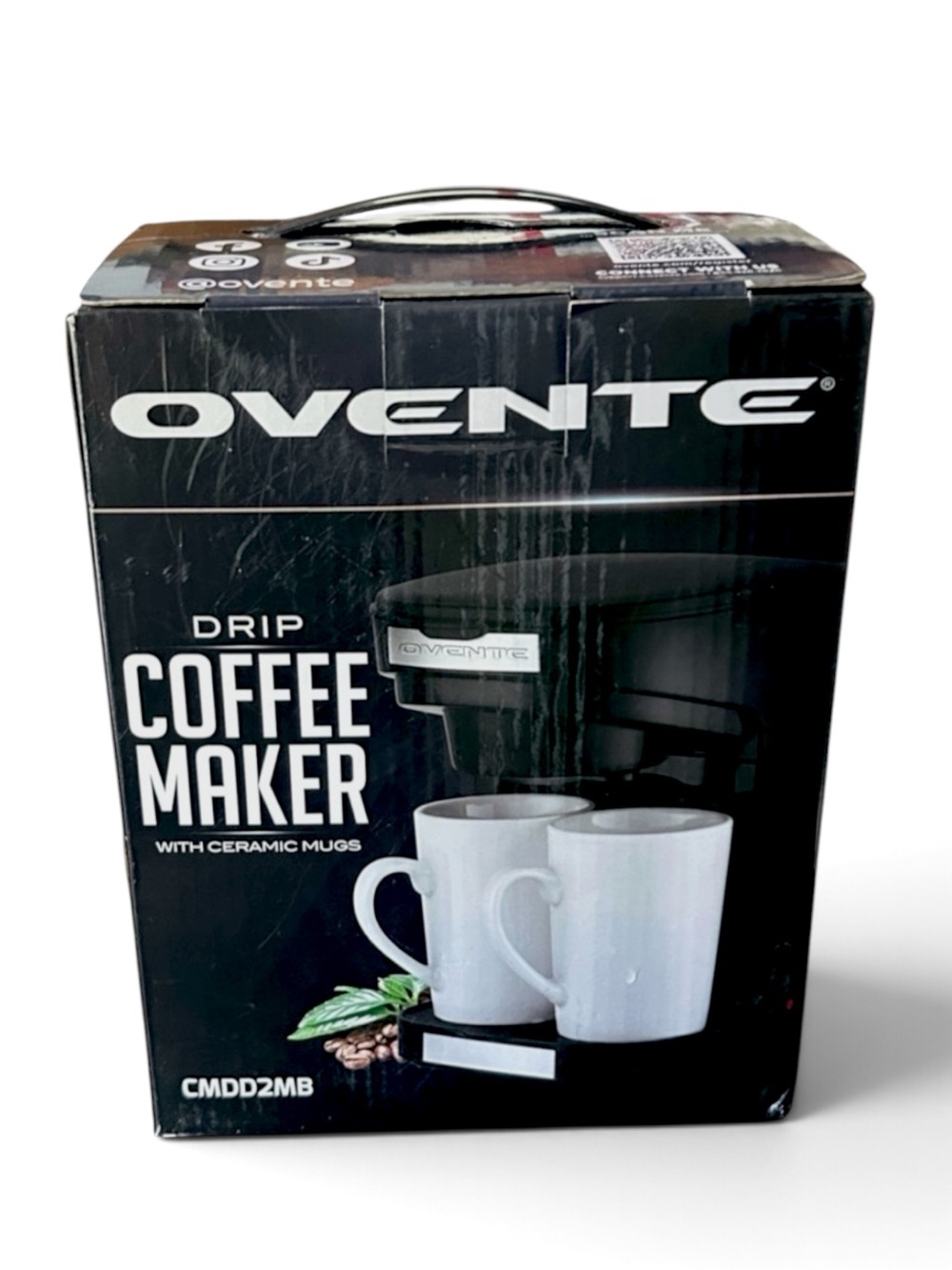 Mini Drip Coffee Maker with 2 White Ceramic Mugs